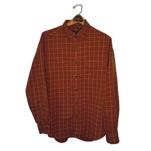 IZOD Men's Long Sleeve Button Up Plaid Flannel Shirt, Rust‎ Orange Brown